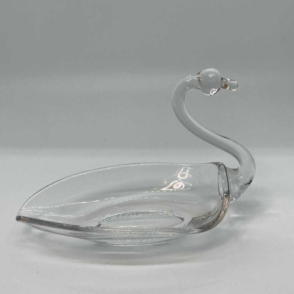 Vtg Tiffin Duncan & Miller 1950's Clear Glass Swan 6" Candy Nut Dish Bowl